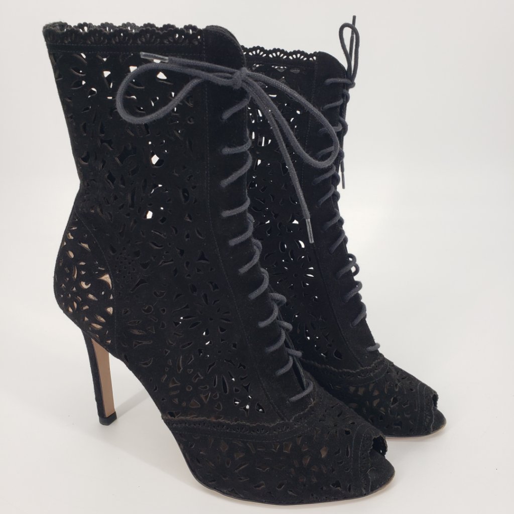 Valentino Garavani Laser Cut Peep Toe High Heel Lace Up Booties